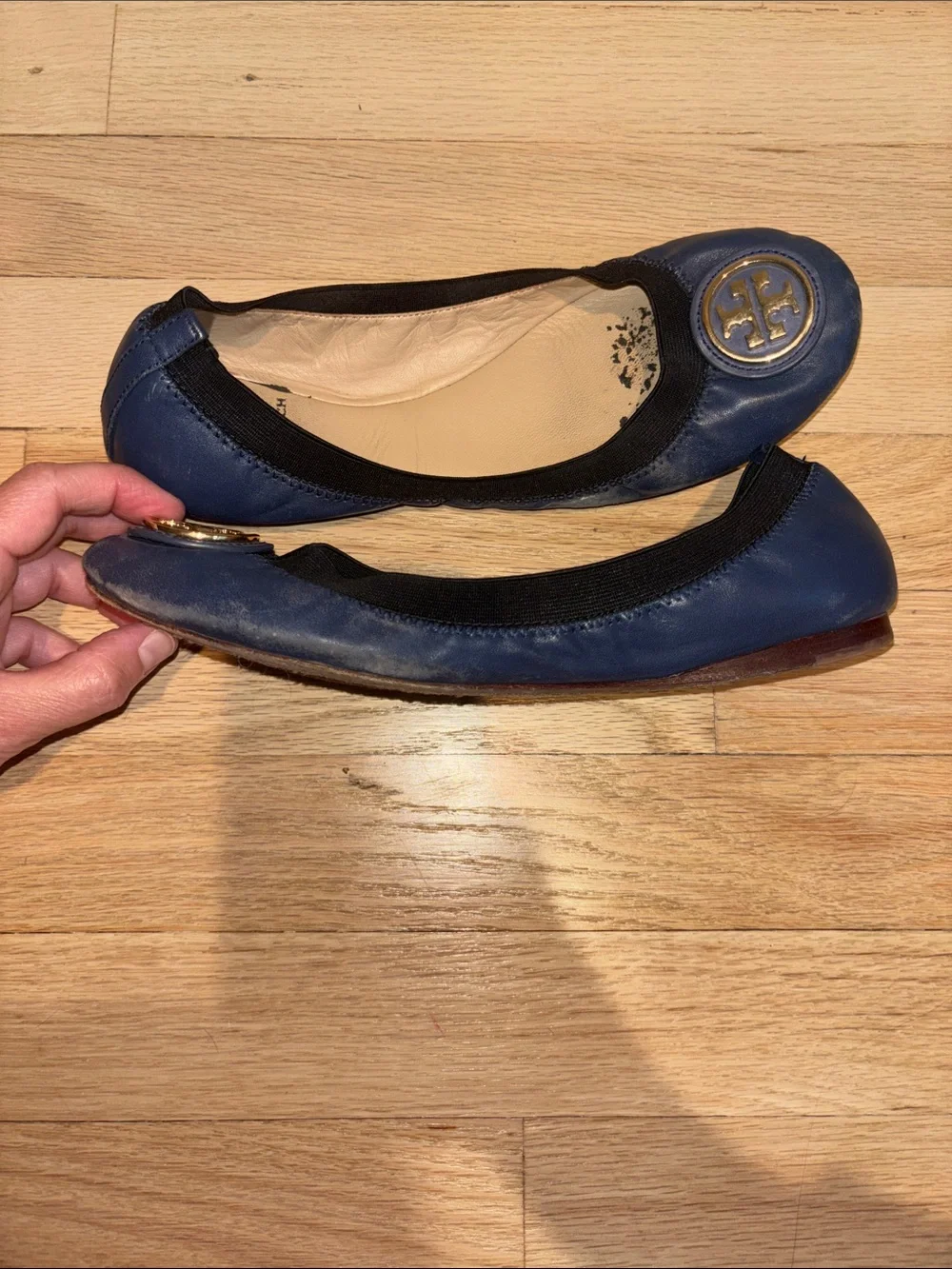 Tory Burch Navy and Black Logo Medallion Ballet Flats, Size 8